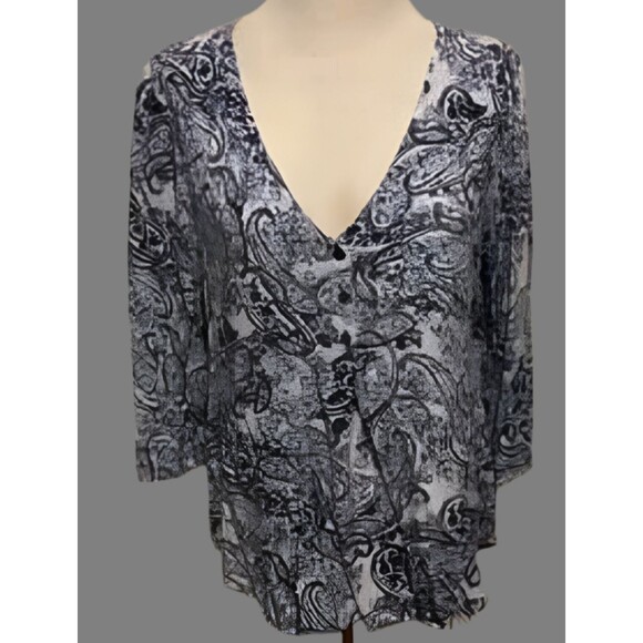 Fred David Black & White V-neck Blouse - size Large - Picture 1 of 1